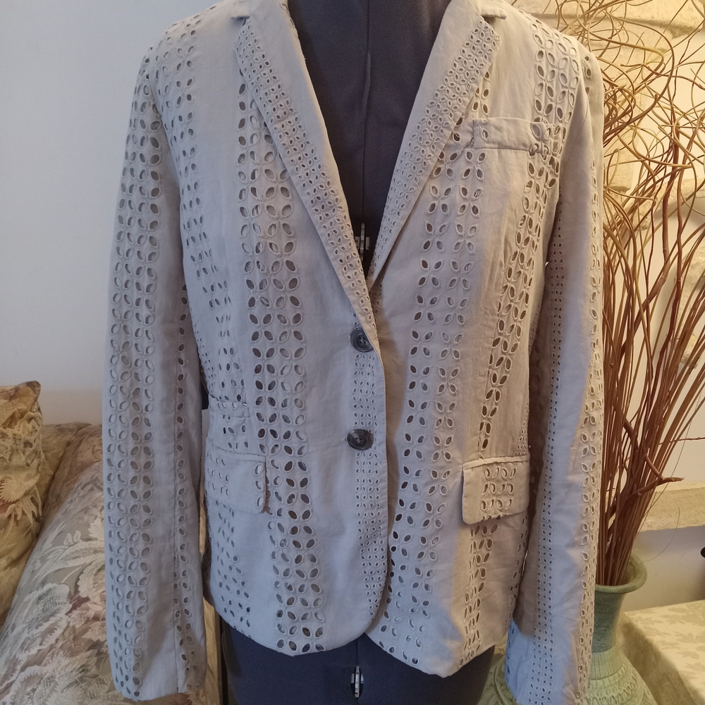 J. Crew Beige Eyelet Linen-Blend Blazer